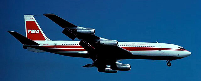TWA (Trans World Airlines) Boeing 707 flown by Capt. Chuck Hewitt, 1973.