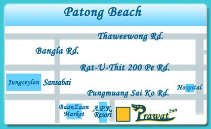 Map to Prawat Inn Guesthouse Central Patong Beach Free Internet